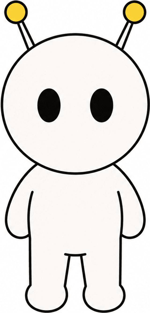 LOLA, the APEX mascot, a friendly white robot with big eyes and two yellow tipped antennae